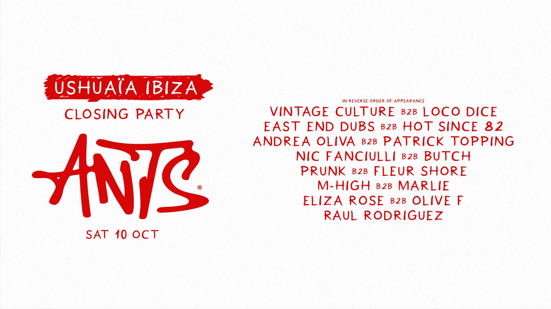 Афіша закриття сезону Ushuaïa Ibiza зі складом ANTS